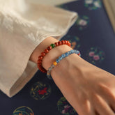 OZ Dunhuang Series BU1002 Aquamarine, Amber, Chinese Eaglewood, South Red Agate Multi-Gem Bracelet